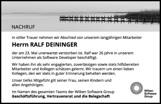 Traueranzeige von Ralf Deininger von Neu-Ulmer Zeitung