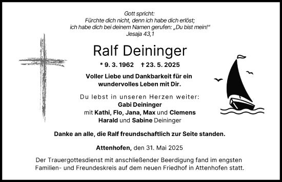 Traueranzeige von Ralf Deininger von Neu-Ulmer Zeitung