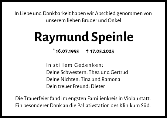Traueranzeige von Raymund Speinle von Augsburger Allgemeine