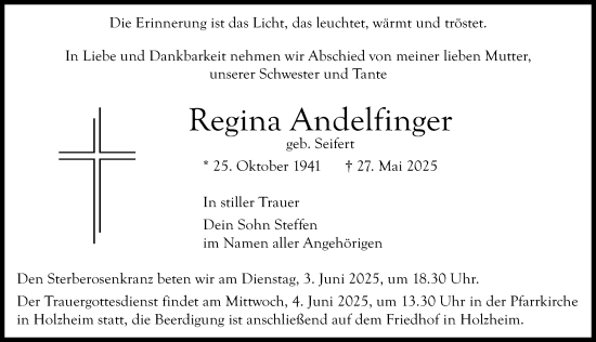 Traueranzeige von Regina Andelfinger von Neu-Ulmer Zeitung, Augsburger Allgemeine