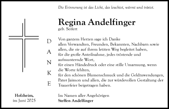Traueranzeige von Regina Andelfinger von Neu-Ulmer Zeitung, Augsburger Allgemeine