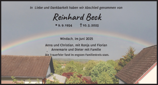Traueranzeige von Reinhard Beck von Landsberger Tagblatt