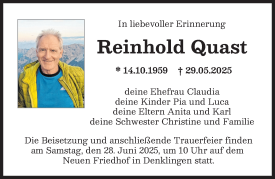 Traueranzeige von Reinhold Quast von Landsberger Tagblatt