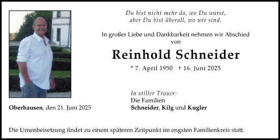 Traueranzeige von Reinhold Schneider von Neuburger Rundschau