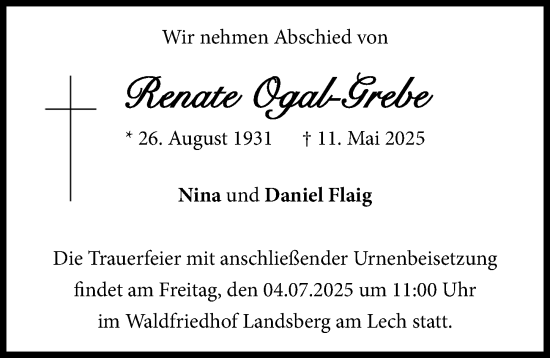 Traueranzeige von Renate Ogal-Grebe von Ammersee Kurier