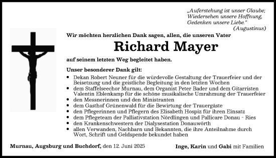 Traueranzeige von Richard Mayer von Donauwörther Zeitung