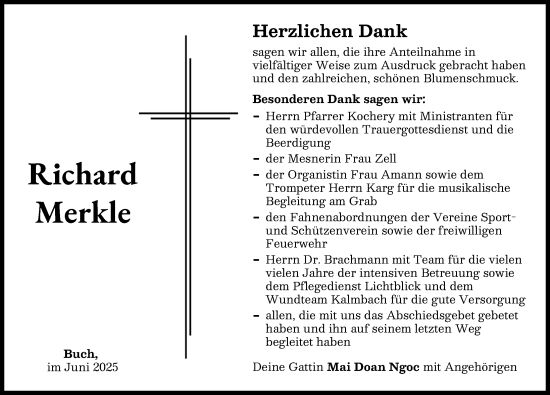 Traueranzeige von Richard Merkle von Illertisser Zeitung