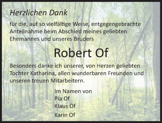 Traueranzeige von Robert Of von Neu-Ulmer Zeitung, Augsburger Allgemeine
