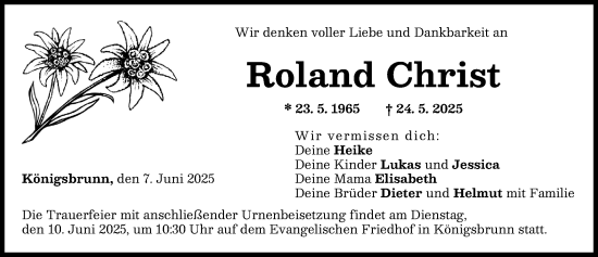Traueranzeige von Roland Christ von Schwabmünchner Allgemeine