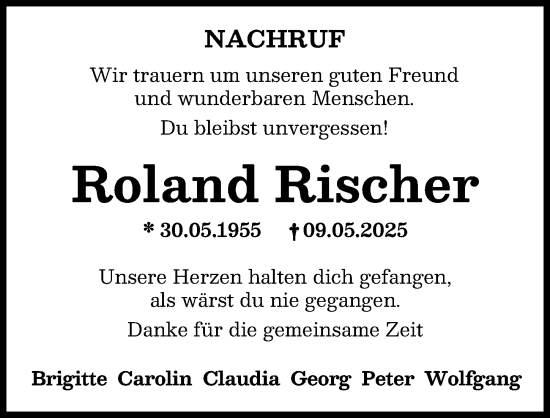 Traueranzeige von Roland Rischer von Mindelheimer Zeitung