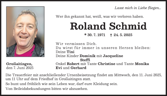 Traueranzeige von Roland Schmid von Schwabmünchner Allgemeine