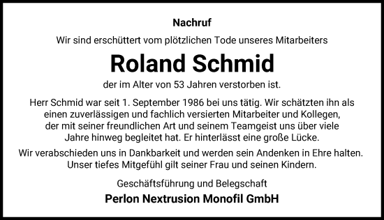 Traueranzeige von Roland Schmid von Schwabmünchner Allgemeine