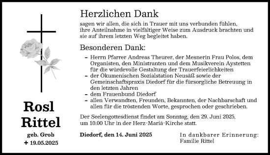 Traueranzeige von Rosl Rittel von Augsburger Allgemeine