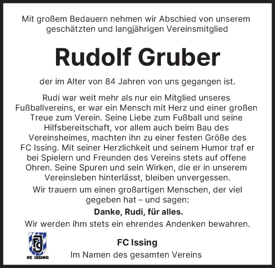 Traueranzeige von Rudolf Gruber von Landsberger Tagblatt