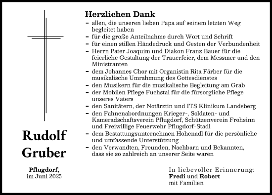 Traueranzeige von Rudolf Gruber von Landsberger Tagblatt