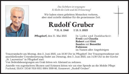 Traueranzeige von Rudolf Gruber von Landsberger Tagblatt