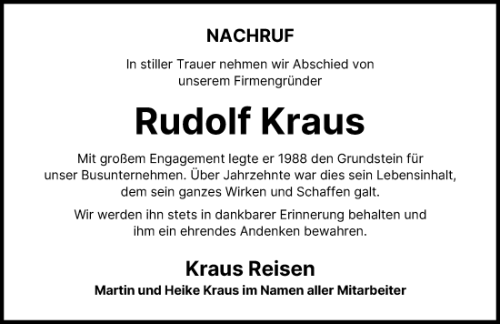Traueranzeige von Rudolf Kraus von Donau Zeitung, Wertinger Zeitung