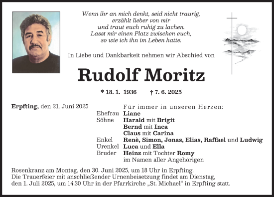 Traueranzeige von Rudolf Moritz von Landsberger Tagblatt
