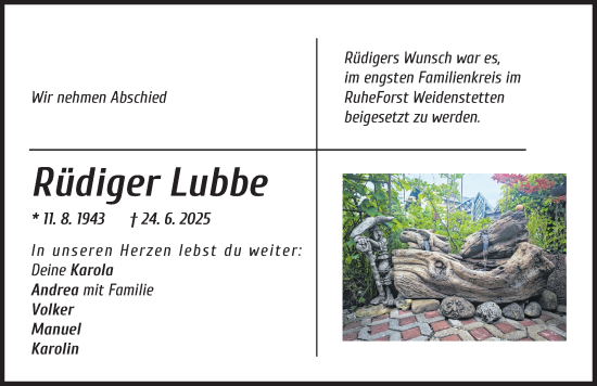 Traueranzeige von Rüdiger Lubbe von Günzburger Zeitung
