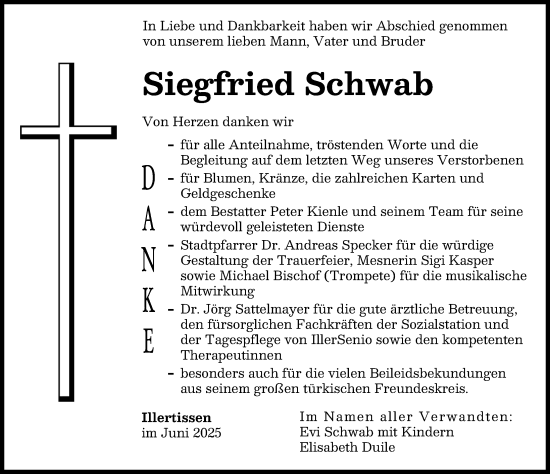 Traueranzeige von Siegfried Schwab von Illertisser Zeitung