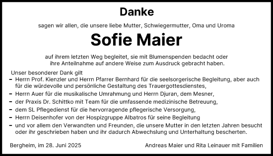 Traueranzeige von Sofie Maier von Augsburger Allgemeine