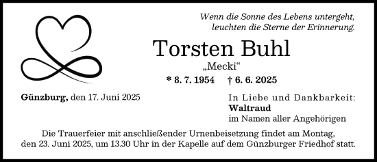 Traueranzeige von Torsten Buhl von Günzburger Zeitung