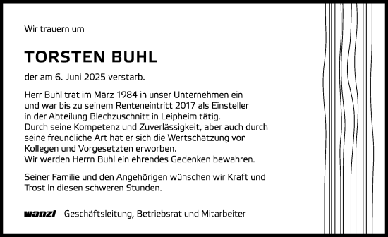 Traueranzeige von Torsten Buhl von Günzburger Zeitung