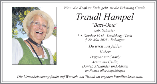 Traueranzeige von Traudl Hampel von Schwabmünchner Allgemeine