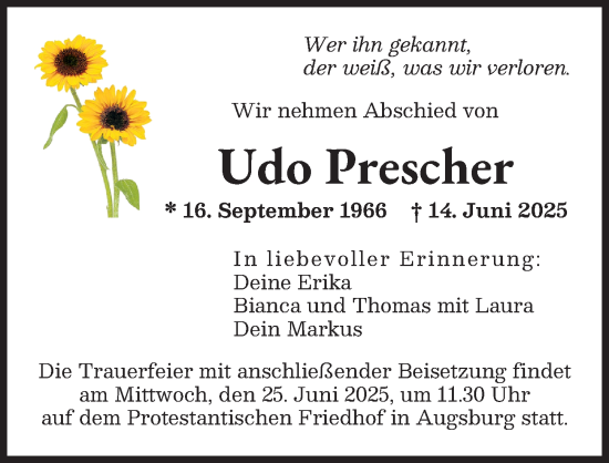 Traueranzeige von Udo Prescher von Augsburger Allgemeine, Schwabmünchner Allgemeine