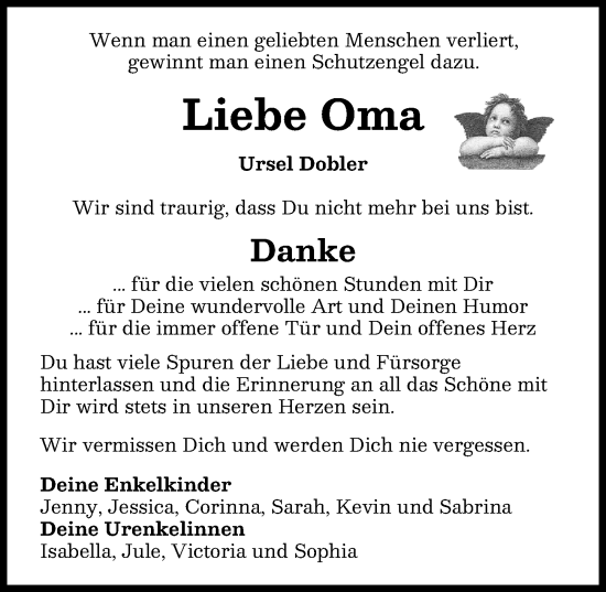 Traueranzeige von Ursel Dobler von Illertisser Zeitung