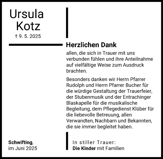 Traueranzeige von Ursula Kotz von Landsberger Tagblatt