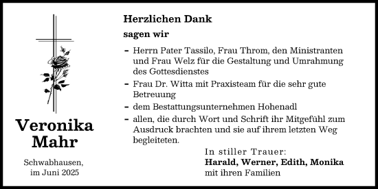 Traueranzeige von Veronika Mahr von Landsberger Tagblatt