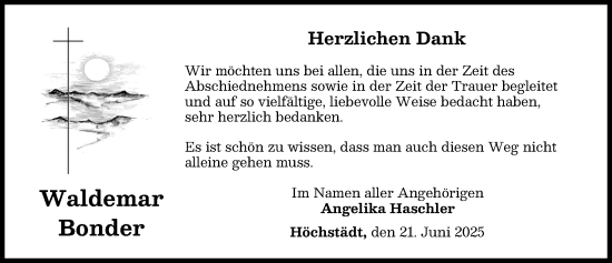 Traueranzeige von Waldemar Bonder von Donau Zeitung