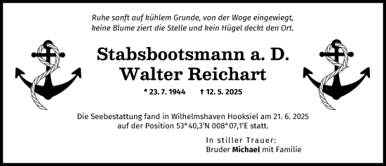 Traueranzeige von Walter Reichart von Günzburger Zeitung
