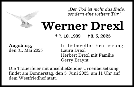Traueranzeige von Werner Drexl von Augsburger Allgemeine, Friedberger Allgemeine