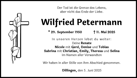 Traueranzeige von Wilfried Petermann von Donau Zeitung