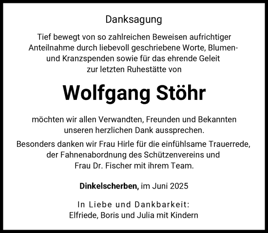Traueranzeige von Wolfgang Stöhr von Augsburg-Land