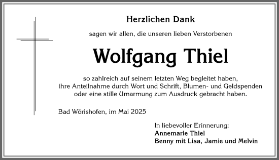 Traueranzeige von Wolfgang Thiel von Mindelheimer Zeitung