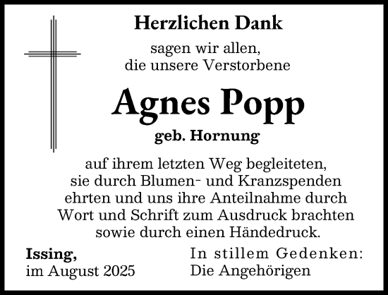 Traueranzeige von Agnes Popp von Landsberger Tagblatt