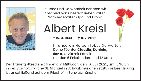 Traueranzeige von Albert Kreisl von Schwabmünchner Allgemeine