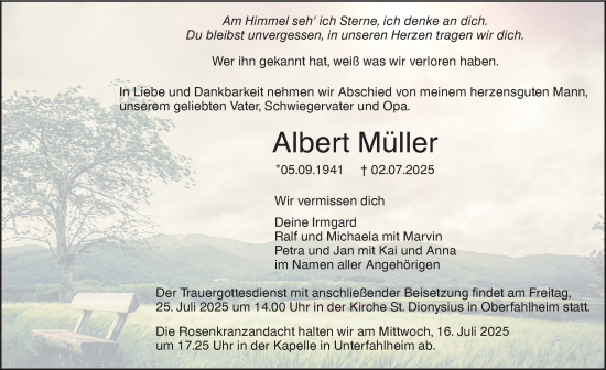 Traueranzeige von Albert Müller von Neu-Ulmer Zeitung, Augsburger Allgemeine