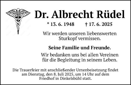 Traueranzeige von Albrecht Rüdel von Rieser Nachrichten