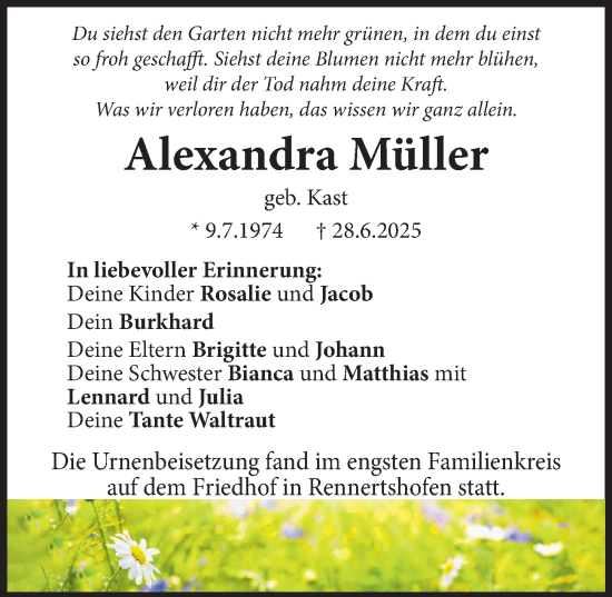 Traueranzeige von Alexandra Müller von Illertisser Zeitung