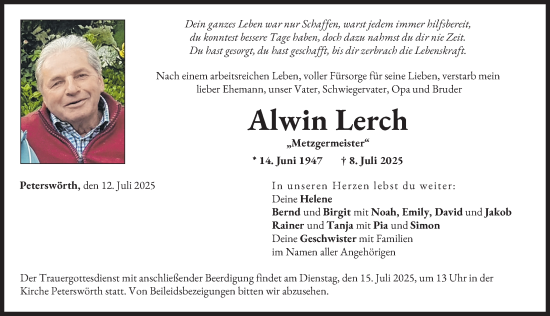 Traueranzeige von Alwin Lerch von Donau Zeitung