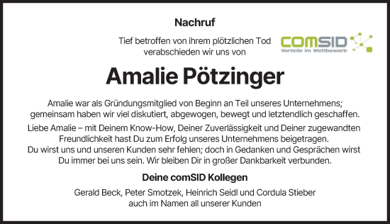 Traueranzeige von Amalie Pötzinger von Augsburger Allgemeine