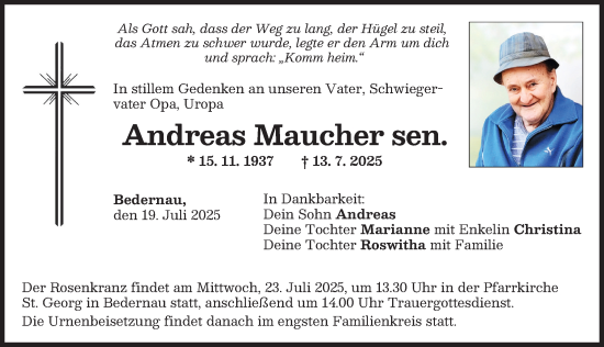 Traueranzeige von Andreas Maucher von Mindelheimer Zeitung