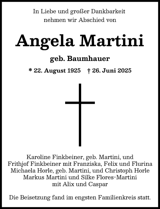 Traueranzeige von Angela Martini von Augsburger Allgemeine