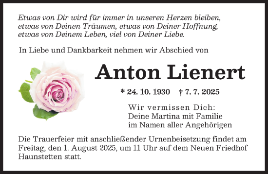 Traueranzeige von Anton Lienert von Augsburger Allgemeine
