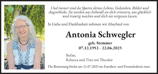 Traueranzeige von Antonia Schwegler von Neu-Ulmer Zeitung