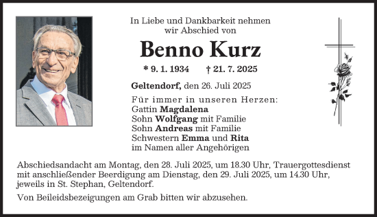 Traueranzeige von Benno Kurz von Landsberger Tagblatt